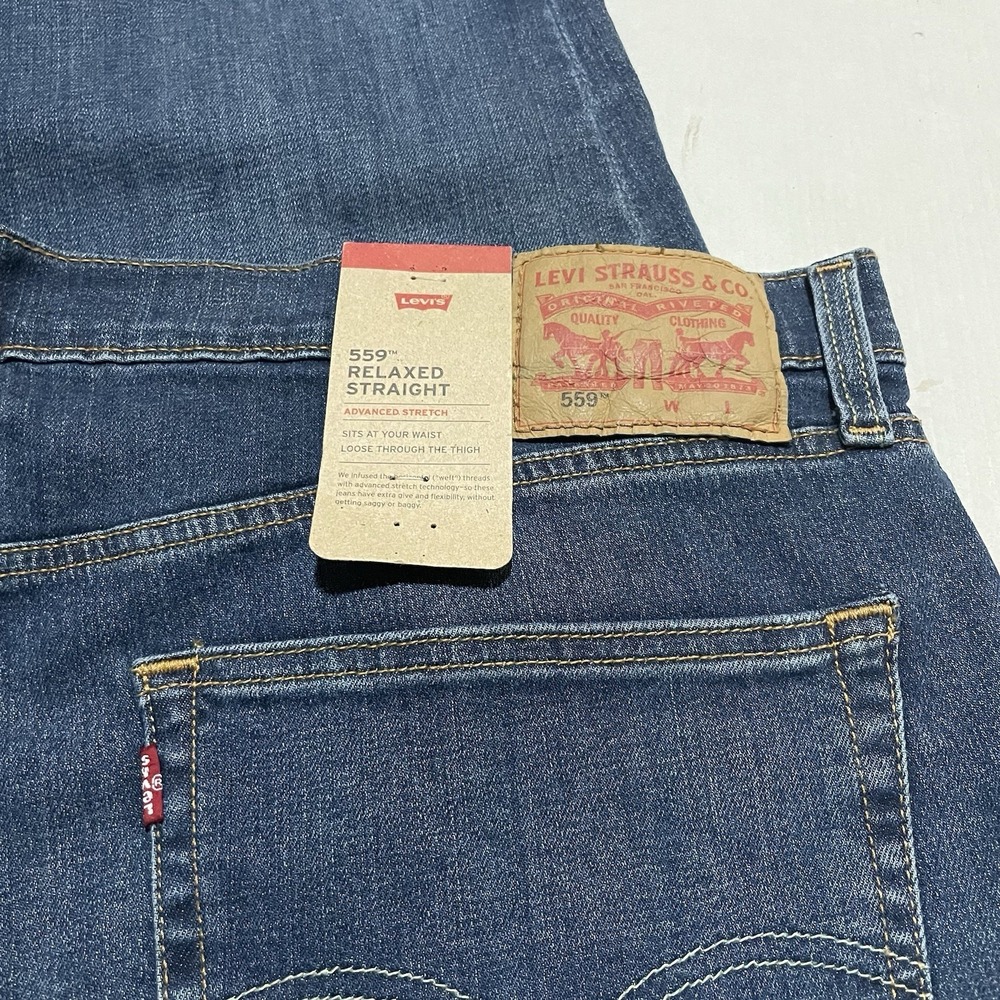 NEW Levis 559 Relaxed Straight Jeans Mens 46 X 32 Dark Wash Stretch Denim